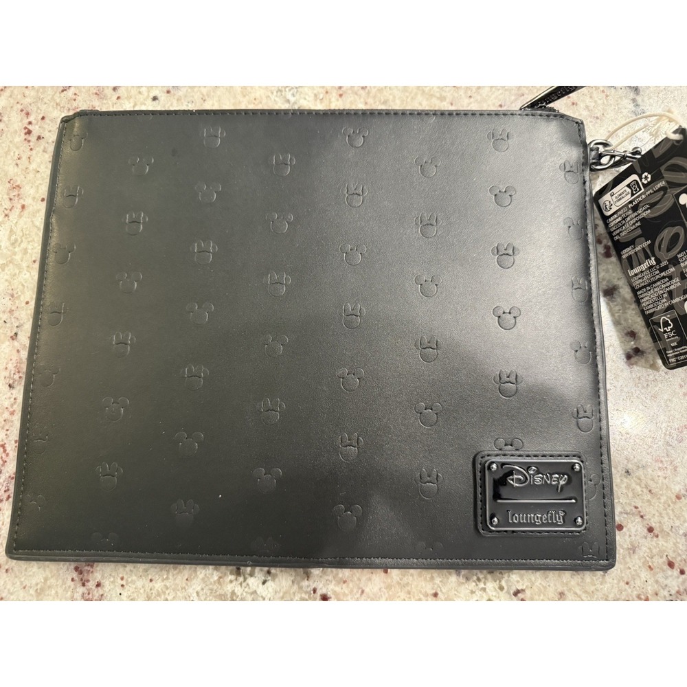 Loungefly Disney Black Mickey & Minnie Mouse Silhouette Embossed Wristlet Pouch